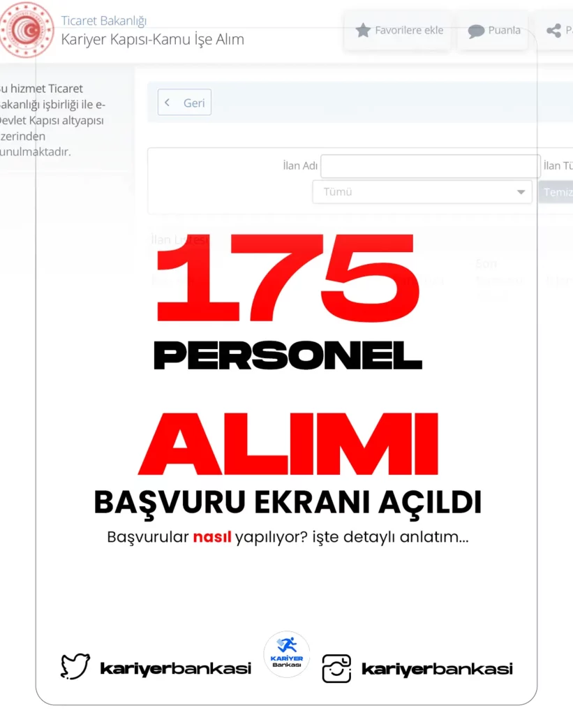 Ticaret Bakanlığı 175 personel alımı başvuru ekranı