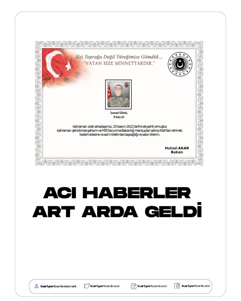 Piyade Sözleşmeli Er İsmail Ünal Şehit Oldu