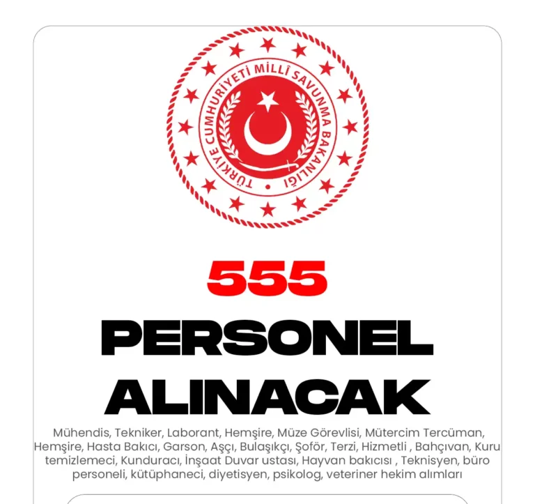 Milli Savunma Bakanlığı ve Milli Savunma Üniversitesine 555 personel alınıyor. MSB ve MSÜ personel alımı başvuruları 31 Aralık tarihine kadar sürecek.