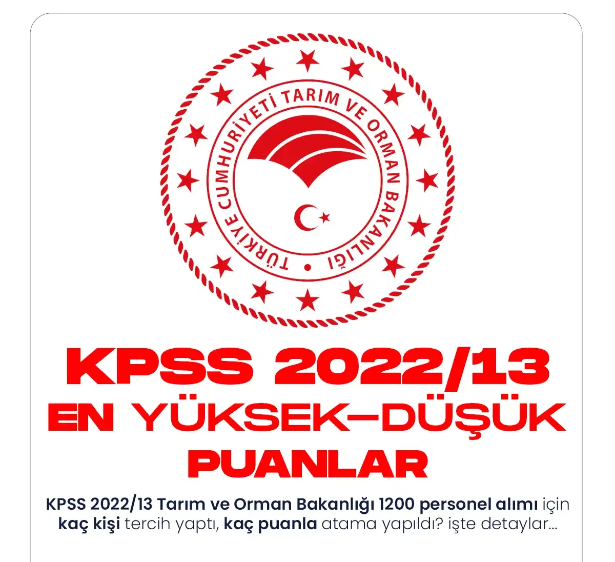 KPSS 2022 13 Tercih sonuçlarına göre en yüksek ve en düşük puanlar.