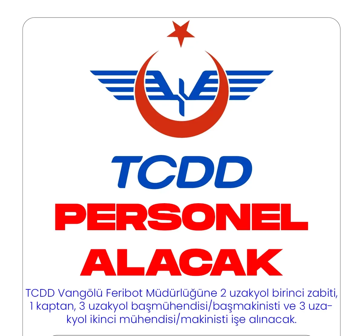TCDD personel alımı yapacak.
