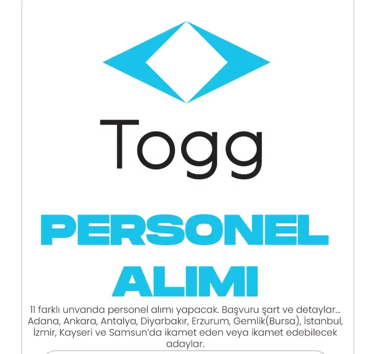 Togg personel alımı ilanları yayımlandı.