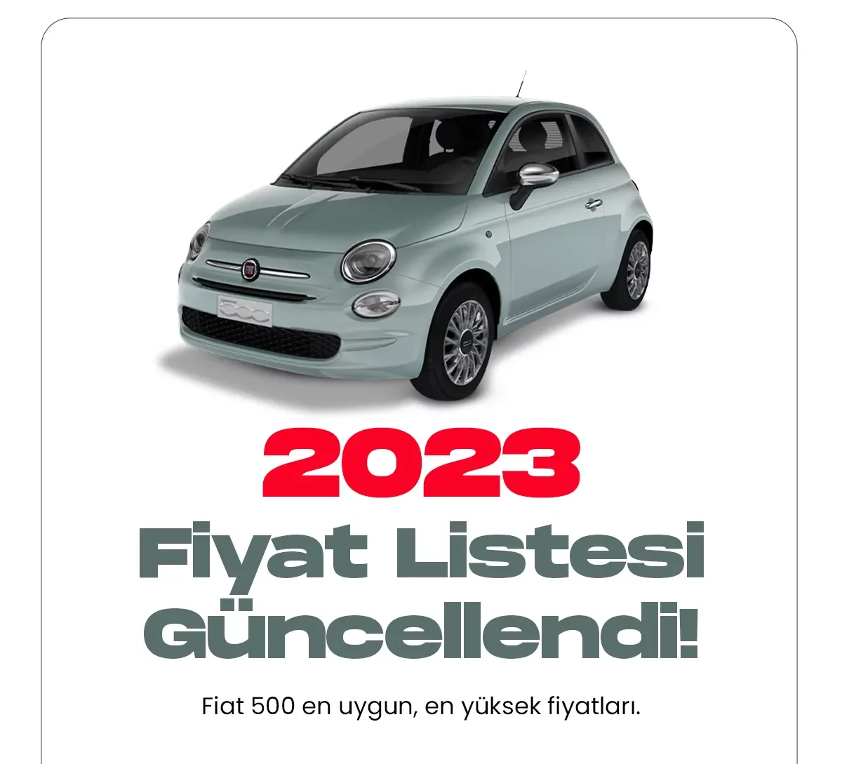 Fiat 500 Ocak fiyat listesi yayımlandı. Türkiye'nin en çok satan araç markalarından biri olan Fiat, 2023 fiyat listelerini güncelledi. Fiat araçlar uygun fiyatlı olması nedeniyle sürücülerin ilk tercihleri arasında yer alıyor. Hem erkek hem de kadın sürücüler tarafından çok sık tercih ediliyor.