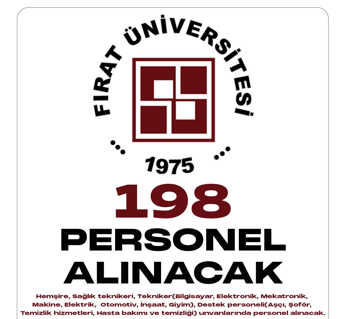 Fırat Üniversitesi personel alımı duyurusu yayımlandı.