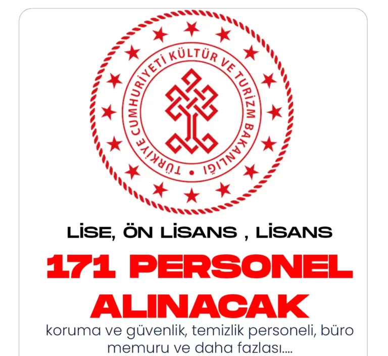 Kültür ve Turizm Bakanlığı 171 personel alımı başvuru işlemleri başlıyor.