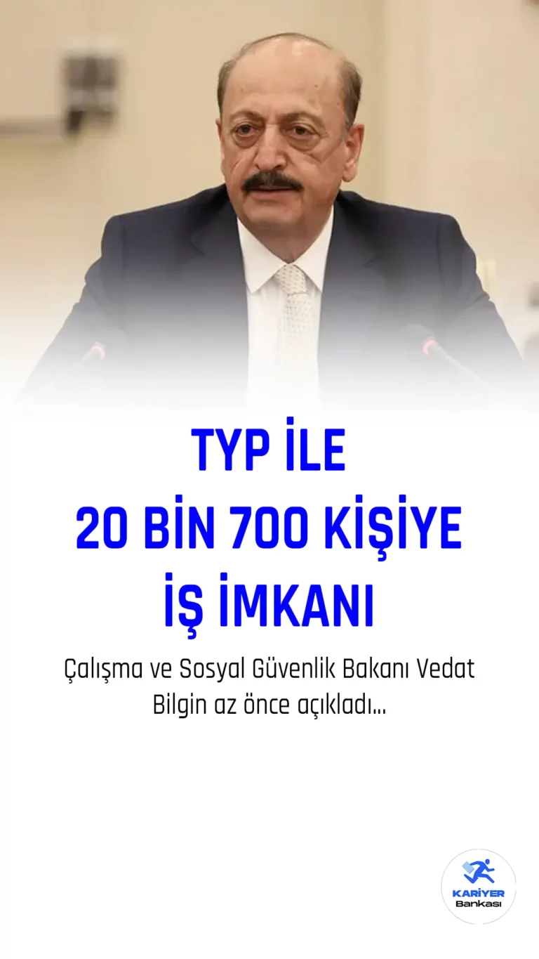 Çalışma ve Sosyal Güvenlik Bakanı Vedat Bilgin, Kahramanmaraş ve Hatay'da meydana gelen depremler sonrası bölgede TYP kapsamında 20 bin 700 kişilik istihdam sağlandığını açıkladı.