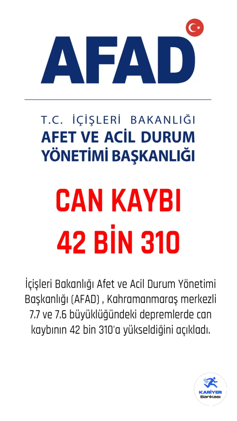 depremde can kaybı 42 bin 310 oldu.