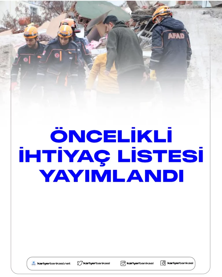 AFAD öncelikli ihtiyaç listesi yayımladı.