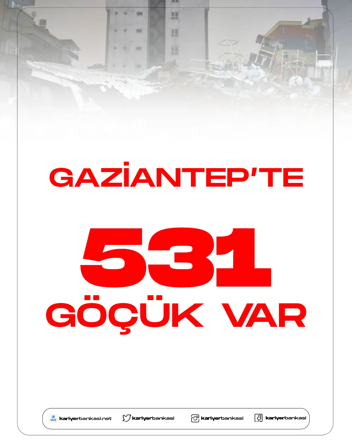 Gaziantep'te deprem sonrası 531 göçük var.