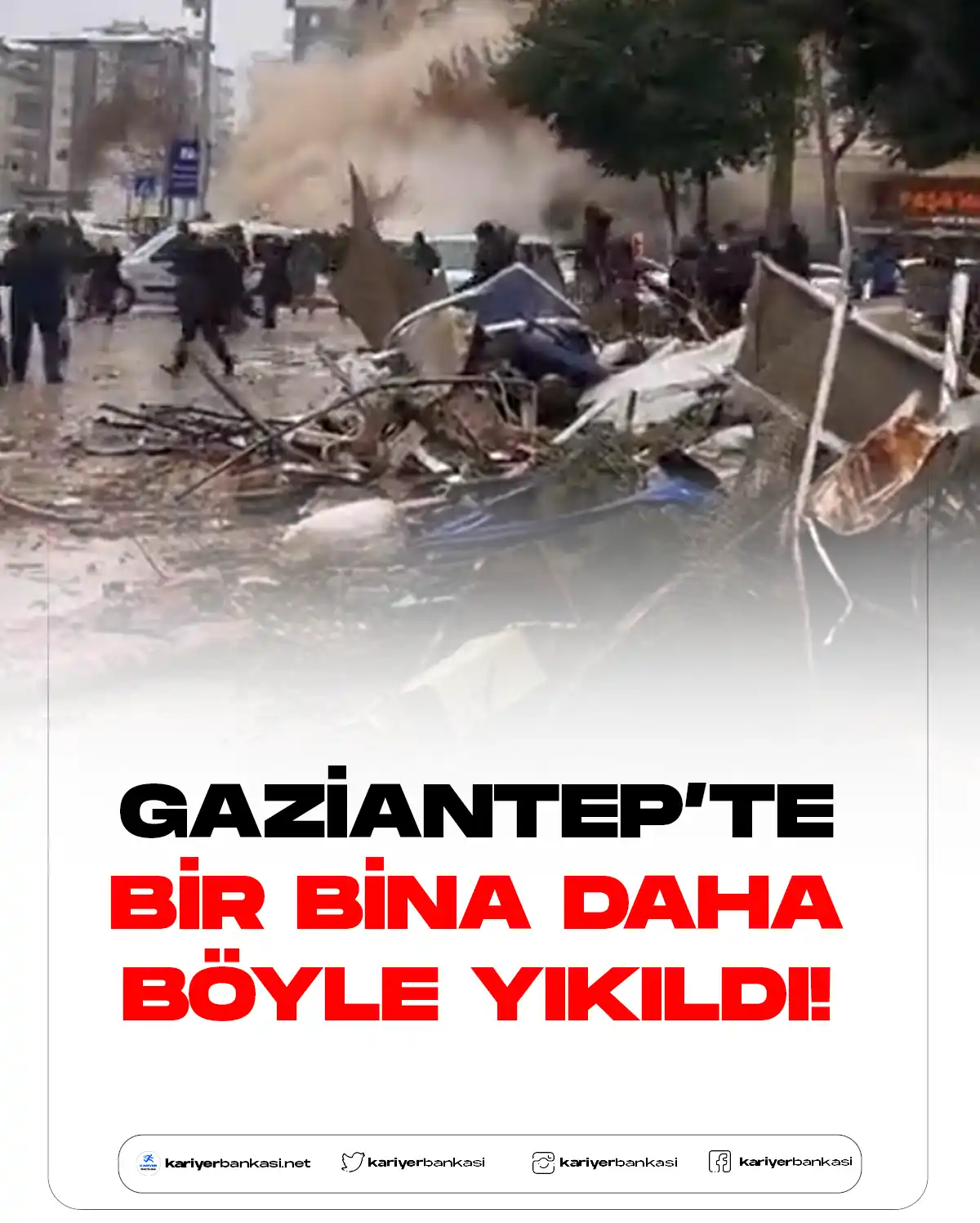 Gaziantep'te bir binanın yıkılma anı.