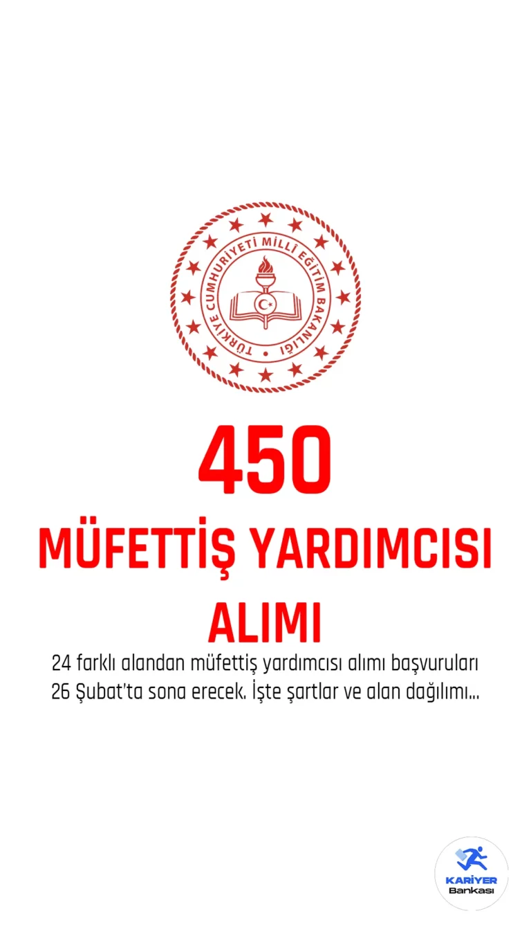 Milli Eğitim Bakanlığı 450 müfettiş yardımcısı alımı başvuruları 26 Şubat'ta sona erecek.