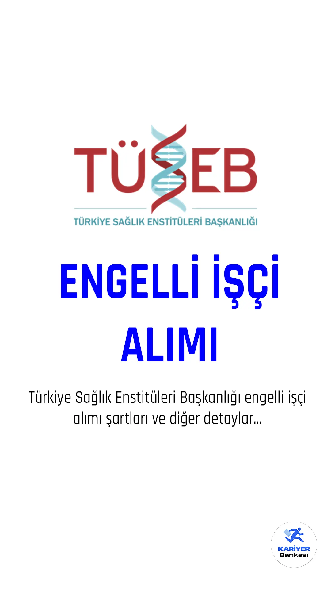 Türkiye Sağlık Enstitüleri Başkanlığı (TÜSEB), engelli işçi alımı yapacağını duyurdu. Alınacak işçiler, Veri Hazırlama ve Kontrol İşletmeni ile Programcı pozisyonlarında çalışacaklar.
