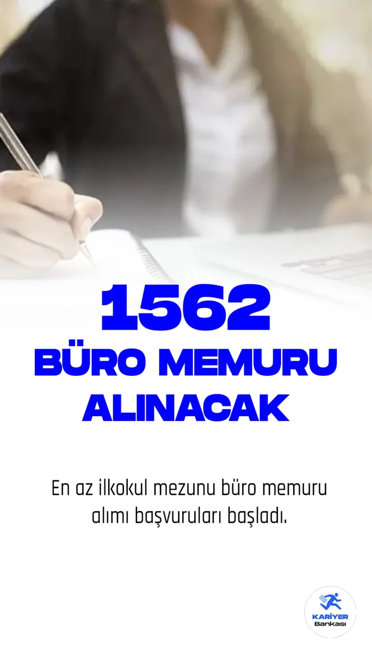 İŞKUR üzerinden büro memuru alımı duyuruları yayımlandı. Özel sektör firmalarının İŞKUR üzerinden verdiği ilanlara göre, 1562 büro memuru alımı yapılacağı kaydedildi. ilgili alım için başvuru yapacak adaylarda en az ilkokul mezuniyet şartı aranıyor. Her firmanın başvuru şartları değişiklik gösterebilir. Bu nedenle başvuru yapacak adayların belirtilen şartları dikkatle incelemesi gerekmektedir.
