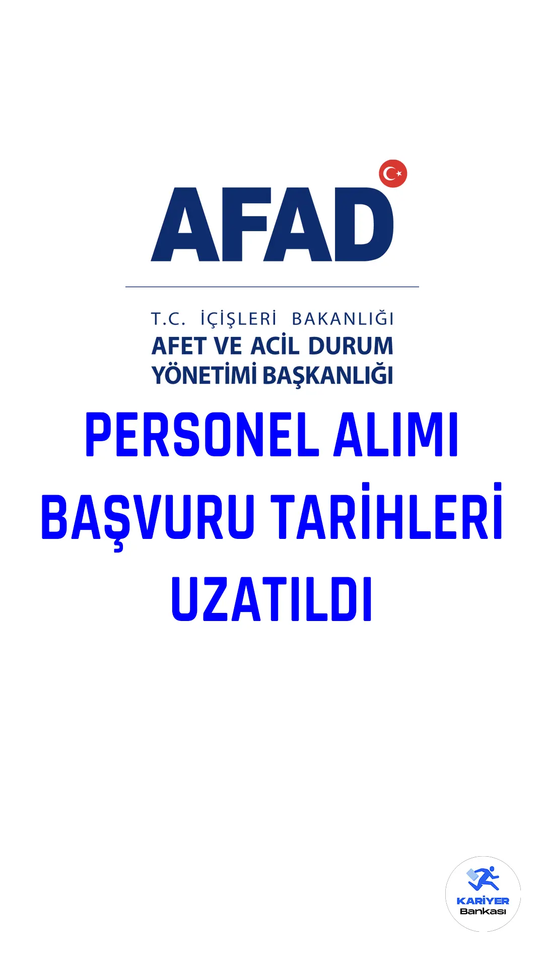 AFAD personel alımı sınav başvuruları 31 Mart'a kadar uzatıldı. İçişleri Bakanlığı Afet ve Acil Durum Yönetimi Başkanlığı 29 il afet ve acil durum uzman yardımcısı alımı başvuruları 6 Şubat 2023 tarihinde başladı. Başvuru yapacak adayların belirtilen genel ve özel şartları dikkatle incelemesi gerekmektedir.