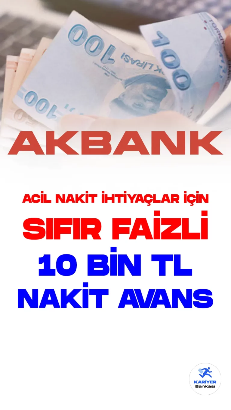 Akbank acil nakit ihtiyacı olanlar için sıfır faizli 10 bin TL taksitli nakit avans kampanyası başlattı. Mobilden Akbanklı olanlara özel 10 bin TL'ye varan sıfır faizli taksitli nakit avans kampanyası başvuruları 31 Mart 2023 tarihine kadar sürüyor. Kampanyadan yayarlanmak isteyenlerin, önce Akbank mobilden müşteri olması gerektiği aktarıldı. Akbank resmi sayfasından yayımlanan kampanya duyurusunda, "Hemen mobilden Akbanklı ol, kredi kartına başvur. 10.000TL’ye varan %0 Faizli Taksitli Avansını 6 ay vadeye kadar ücretsiz kullan!" ifadeleri yer aldı.