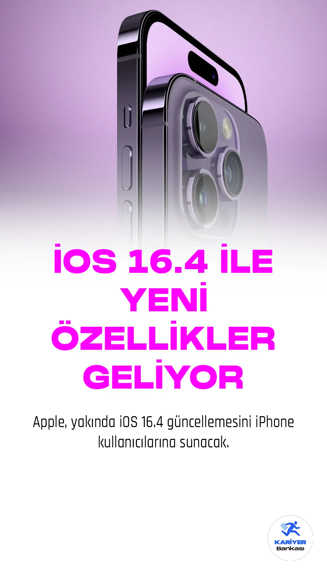 Apple, yakında iOS 16.4 güncellemesini iPhone kullanıcılarına sunacak. Güncelleme, Podcast uygulamasında çeşitli değişiklikler ve Türkiye'deki iPhone'lara 5G desteği getirecek. Ayrıca güncelleme ile kullanıma sunulan özellikler arasında Unicode 15.0 emojileri, Tilt ve Azimuth özellikleri de yer alıyor.