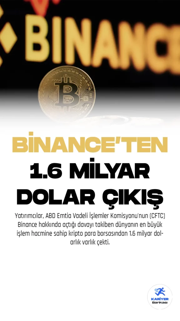 Yatırımcılar, ABD Emtia Vadeli İşlemler Komisyonu'nun (CFTC) Binance hakkında açtığı davayı takiben dünyanın en büyük işlem hacmine sahip kripto para borsasından 1.6 milyar dolarlık varlık çekti.