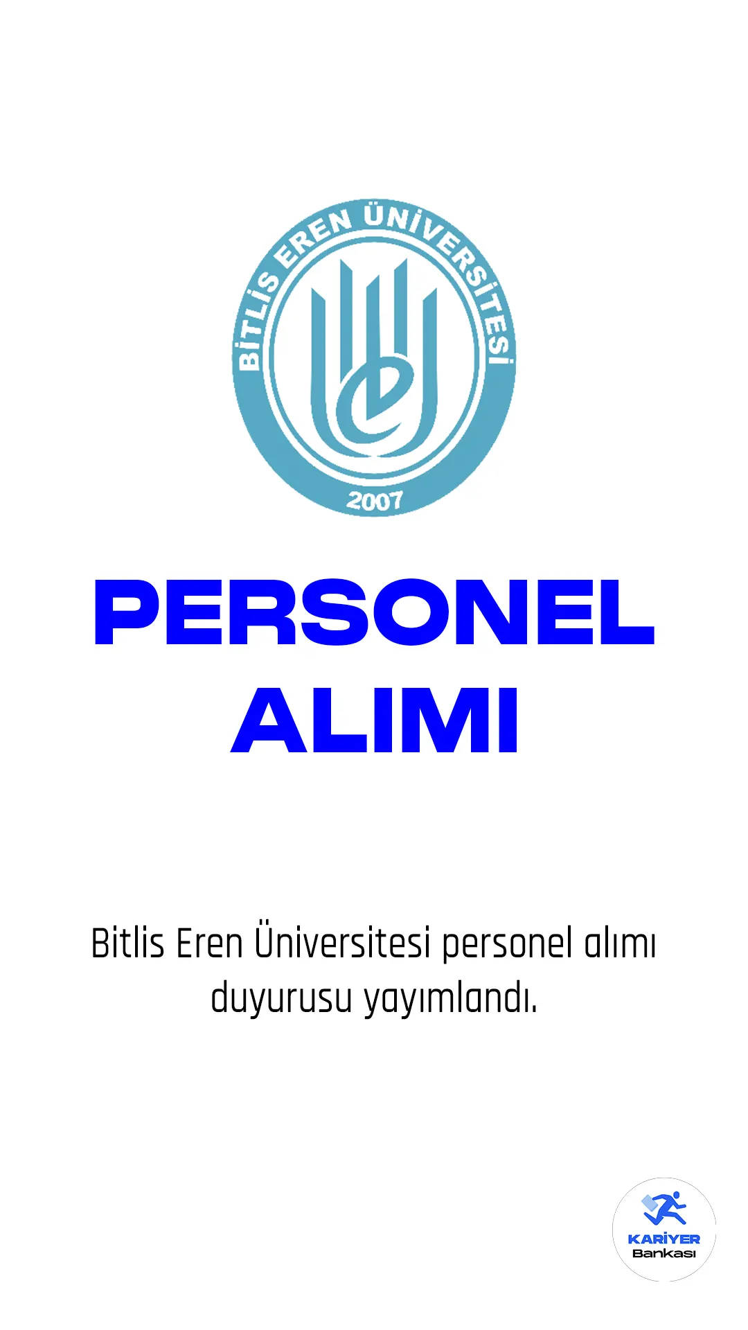 Bitlis Eren Üniversitesi personel alımı duyurusu yayımlandı. 14 Mart tarihli duyuruda, Üniversiteye büro personeli, spor uzmanı, teknisyen, destek personeli unvanlarında 10 sözleşmeli personel alımı yapılacağı aktarıldı. İlgili alım için başvurular 14 Mart -28 Mart 2023 tarihleri arasında alınacak. Başvuru yapacak adayların belirtilen şartları dikkatle incelemesi gerekmektedir.