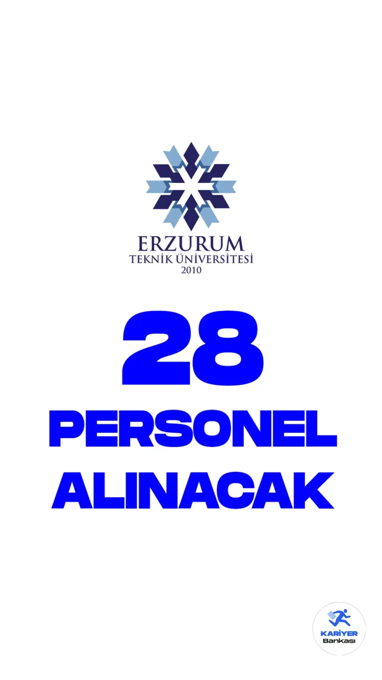 Erzurum Teknik Üniversitesi personel alımı duyurusu Cumhurbaşkanlığı SBB Kamu ilan sayfasında yayımlandı. Yayımlanan duyuruda Erzurum Teknik Üniversitesine destek personeli, koruma ve gücenlik görevlisi unvanlarında 28 sözleşmeli personel alımı yapılacağı aktarıldı. İlgili alım için başvurular 17 Mart-31 Mart 2023 tarihleri arasında istenen belgelerle birlikte Üniversitenin Personel Daire Başkanlığına şahsen başvuru yapılacağı kaydedildi. Posta ile yapılacak müracaatlar kabul edilmeyecektir. Süresi içinde yapılmayan ve eksik belgeli başvurulardan Üniversite sorumlu değildir. Başvuru yapacak adayların belirtilen şartları dikkatle incelemesi gerekmektedir.