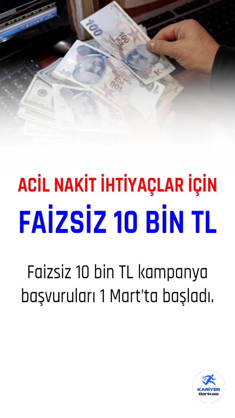 Garanti BBVA acil nakit ihtiyaçlar için faizsiz 10 bin TL kampanyası başlattı. Şubeye gitmeden Garanti BBVA Mobil uygulamasından müşteri olanların, faizsiz 10 bin TL taksitli nakit avans kampanyasından faydalanabileceği kaydedildi. Banka resmi sayfasından, "Garanti BBVA Mobil’den şubeye gitmeden müşterimiz olup, bireysel kredi kartı başvurusu yapın, başvurunuz onaylandığında 10.000 TL’ye varan faizsiz ve masrafsız Taksitli Nakit Avans’tan 6 ay taksitle yararlanın!" ifadelerine yer verildi. Kampanya başvuruları 1 Mart 2023 tarihi itibarıyla başladı.