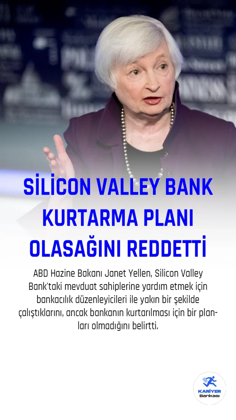 ABD Hazine Bakanı Janet Yellen, Silicon Valley Bank'taki mevduat sahiplerine yardım etmek için bankacılık düzenleyicileri ile yakın bir şekilde çalıştıklarını, ancak bankanın kurtarılması için bir planları olmadığını belirtti. CBS kanalına verdiği röportajda Yellen, bankanın ABD'li müşterilerine ani çöküşün etkilerini ortadan kaldırmak için politikaların tartışıldığını söyledi.