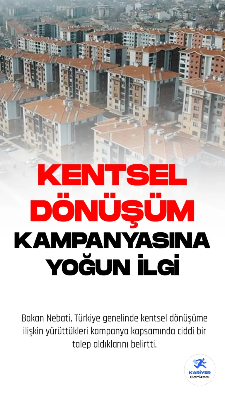 Bakan Nebati, Türkiye genelinde kentsel dönüşüme ilişkin yürüttükleri kampanya kapsamında ciddi bir talep aldıklarını belirtti. Özellikle İstanbul başta olmak üzere, ülkenin her ilinden kentsel dönüşüme yönelik taleplerin geldiğini ifade eden Bakan Nebati, Hazine ve Maliye Bakanlığı olarak konut ihtiyacının giderilmesi noktasında sürekli yeni adımlar attıklarını söyledi.
