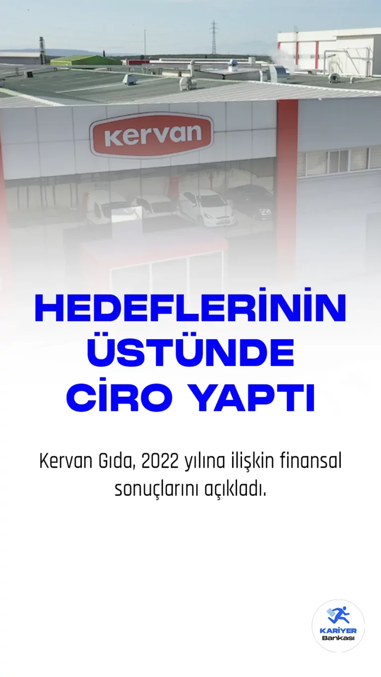 Kervan Gıda, 2022 yılına ilişkin finansal sonuçlarını açıkladı. Şirket, yılı hedeflerinin üzerinde bir başarıyla tamamlayarak 4,8 milyar lira ciro ve 626 milyon lira FAVÖK üretti.