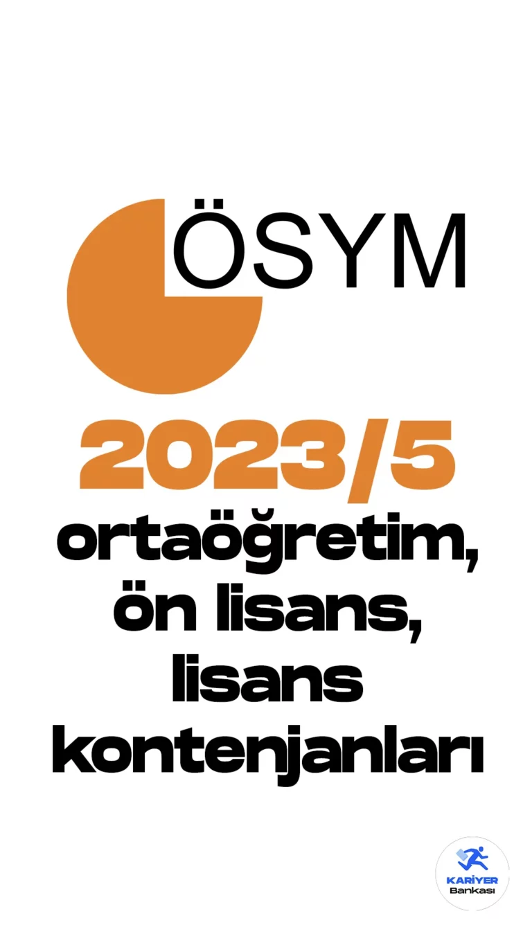 ÖSYM, KPSS 2023/5 Sağlık Bakanlığı tercih kılavuzunun yayımlanmasıyla Ortaöğretim, Ön Lisans ve Lisans kontenjan dağılımları da belli oldu. Sağlık Bakanlığına 1.665 ortaöğretim, 21.709 ön lisans, 8.226 lisans mezunlarından olmak üzere 31 bin 600 sözleşmeli personel alınacak.