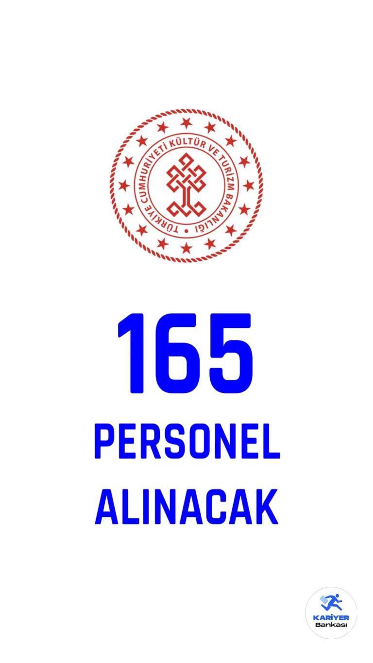Kültür ve Turizm Bakanlığı personel alımı duyurusu, Resmi Gazete'nin 11 Mart 2023 tarihli sayısında yayımlandı. Yayımlanan duyuruya göre, Kültür ve turizm Bakanlığına büro personeli, mühendis, mimar, temizlik personeli, bahçıvan, koruma ve güvenlik görevlisi unvanlarında 165 sözleşmeli personel alımı yapılacağı kaydedildi.