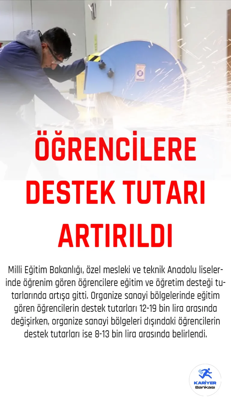 Bakanlık Duyurdu: Meslek ve Teknik Lisesi Öğrencilerine Destek Tutarları Artırıldı