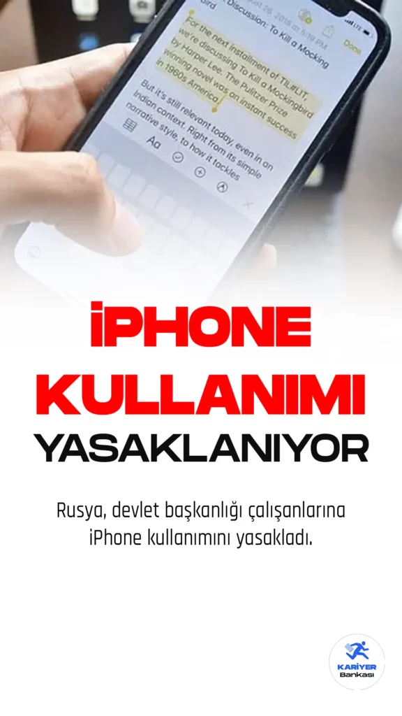 Rusya, devlet başkanlığı çalışanlarına iPhone kullanımını yasakladı. Rusya hükümeti, Putin'in emriyle iPhone yasağı getirerek, devlet başkanlığındaki dört önemli departmanda çalışanların iPhone kullanımının yasaklandığını açıkladı. Yasağın, gelecek ayın başında yürürlüğe gireceği belirtiliyor.