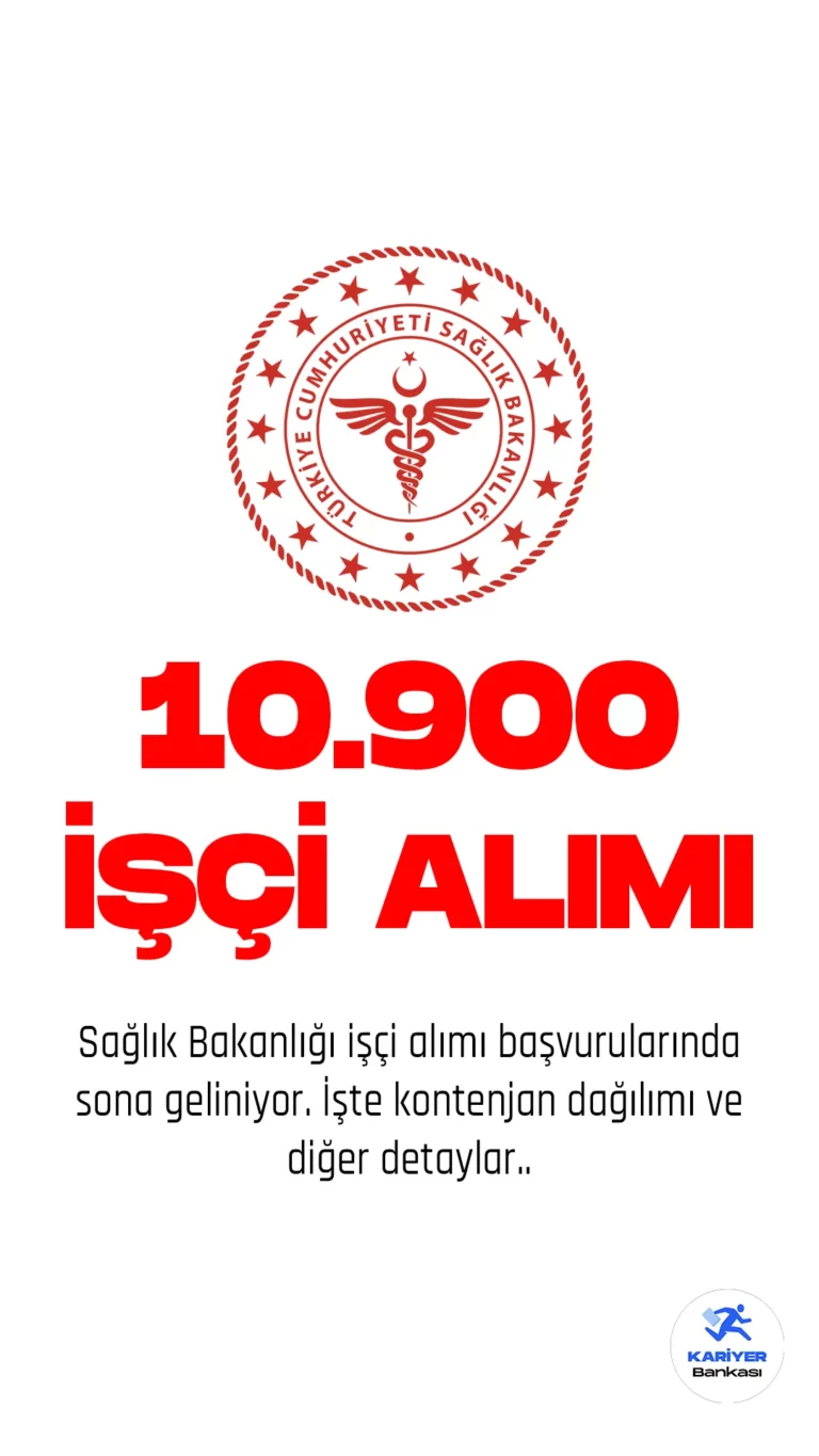 Sağlık Bakanlığına 10 bin 900 işçi alımı için İŞKUR üzerinden 22 Mart 2023 tarihinde başlayan başvuru işlemlerinde son saatlere giriliyor. Bakanlığın işçi alımı için başvurular online gerçekleştirilecek.