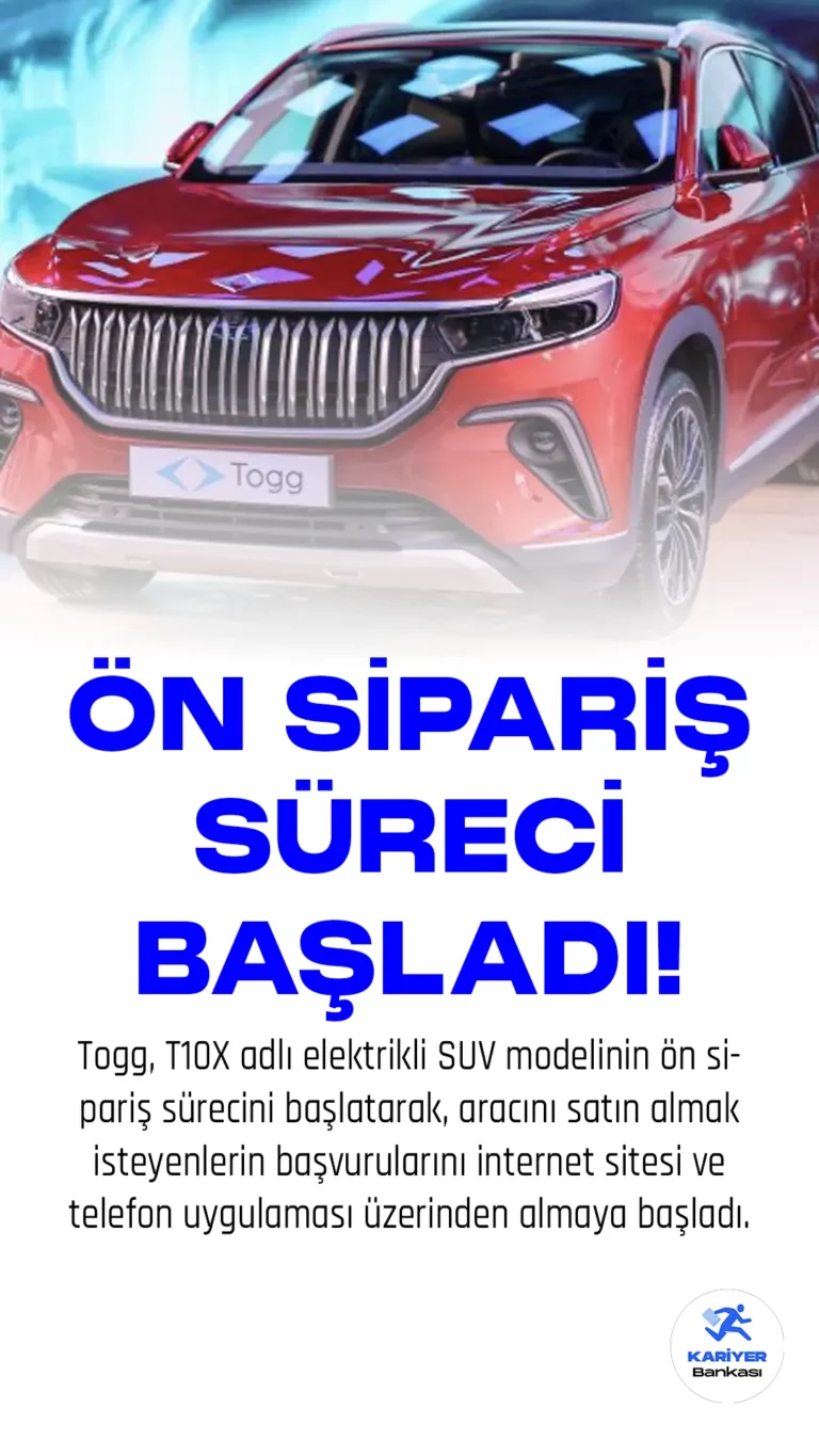 Togg, T10X adlı elektrikli SUV modelinin ön sipariş sürecini başlatarak, aracını satın almak isteyenlerin başvurularını internet sitesi ve telefon uygulaması üzerinden almaya başladı.