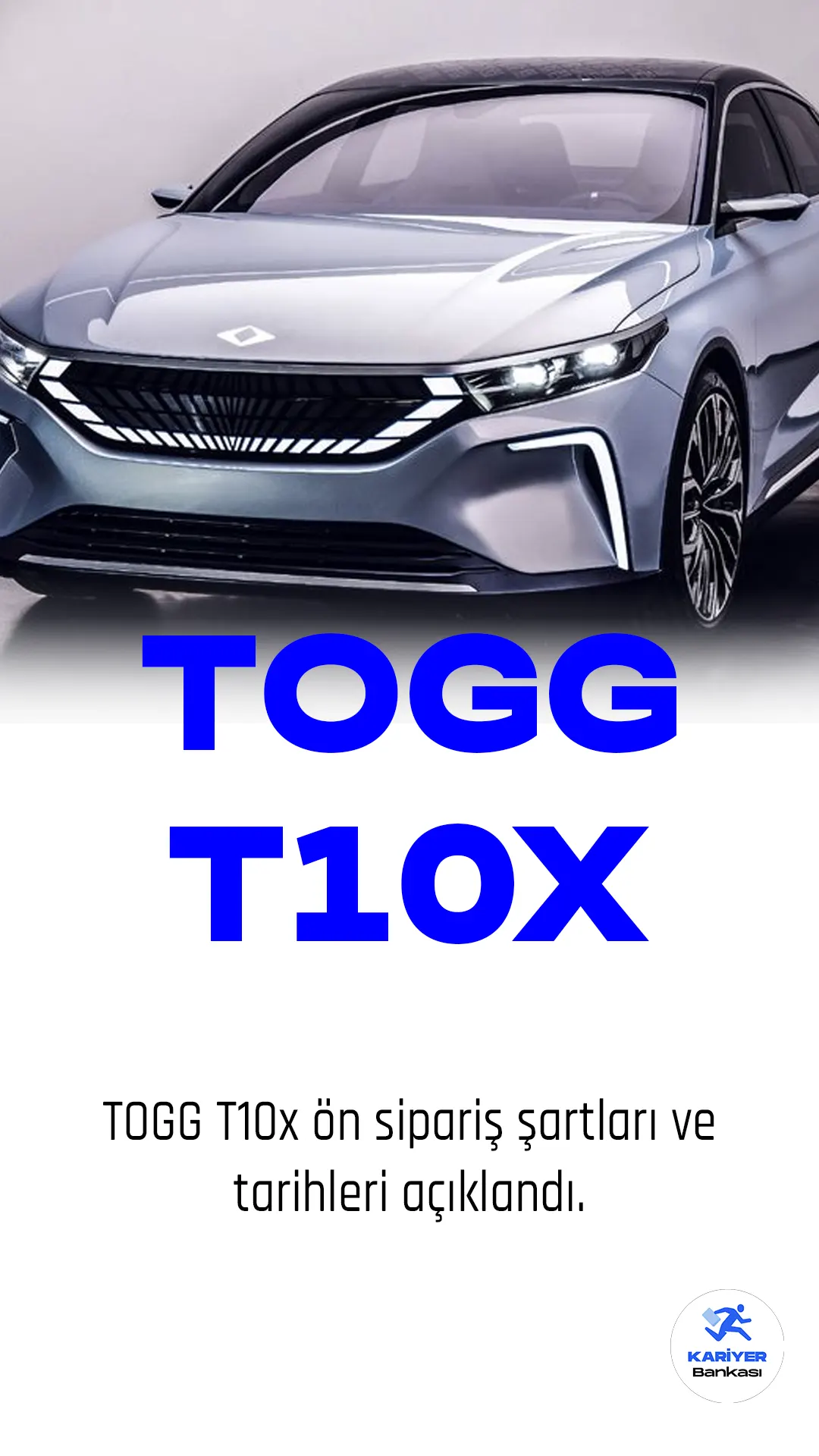 Türkiye'nin ilk doğuştan elektrikli akıllı cihazı Togg T10X için ön sipariş süreci başladı. 16-27 Mart tarihleri arasında, Togg websitesi veya App Store, Google Play ve App Gallery üzerinden kullanılabilen Trumore uygulamasından cihazın ön siparişi verilebilecek.
