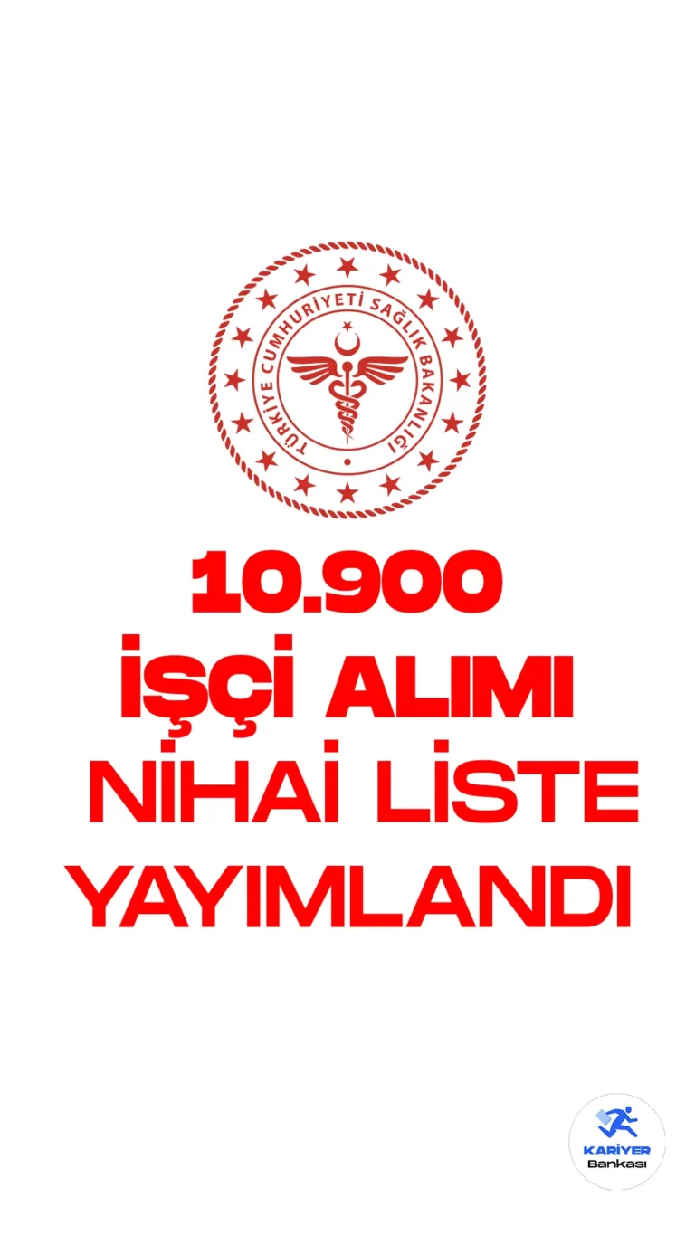 Sağlık Bakanlığı 10 bin 900 işçi alımı nihai liste yayımlandı. Sağlık Bakanlığı işçi alımı başvuruları 22 Mart-27 Mart 2023 tarihleri arasında gerçekleşti. 10 bin 900 işçi alımında temizlik görevlisi, güvenlik görevlisi, klinik destek elemanı, hasta karşılama ve yönlendirme görevlisi, elektrikçi, inşaat boyacısı/boyacı, marangoz, ısıtma ve sıhhi tesisatçı, bilgisayar sistem kurulum bakım onarım ve arıza giderme elemanı, biyomedikal cihaz teknolojileri servis destek elemanı unvanlarında işçi alımı başvuruları alındı.Başvurular sonlandıktan sonra, kuraya katılacak başvuru yapan adayların isim listeleri yayımlandı.