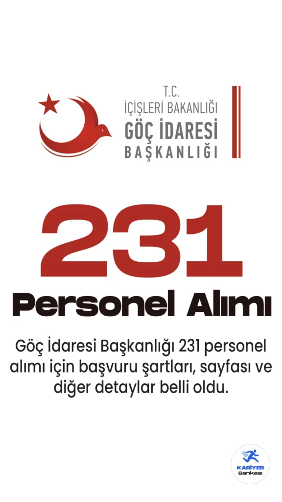Göç İdaresi Başkanlığı 231 personel alımı yapacak. Göç İdaresi Başkanlığı 231 personel alımı duyurusunda; büro personeli, şoför, grafiker, istatistikçi...