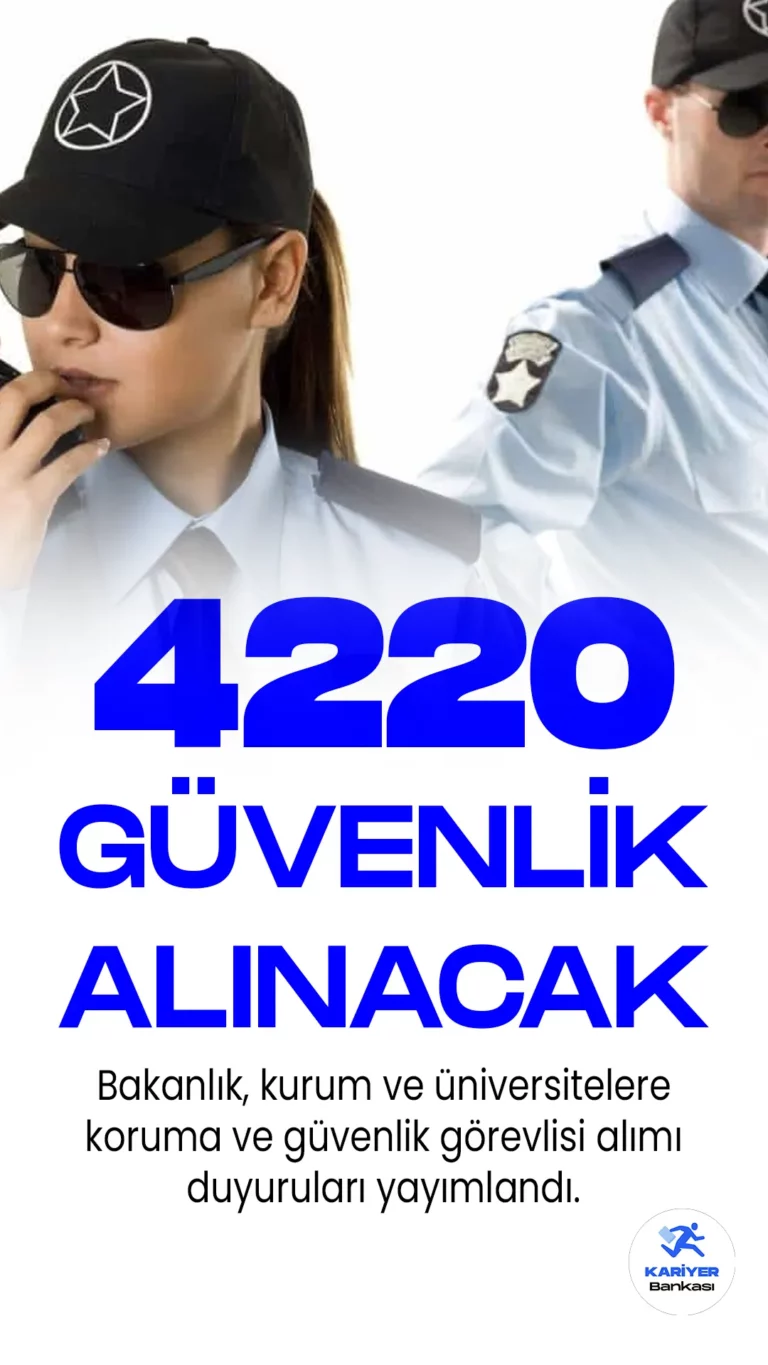 Kamuya 4220 Koruma ve Güvenlik Görevlisi Alınacak. Kamu kurum ve kuruluşlarına güvenlik alımı duyuruları art arda yayımlandı. Yayımlanan duyurulara göre, en az ortaöğretim mezunlarından 4220 koruma ve güvenlik görevlisi alımı yapılacağı aktarıldı. Her kurumun başvuru şartları değişiklik gösterebilir. Adayların belirtilen genel ve özel şartları dikkatle incelmesi gerekmektedir.