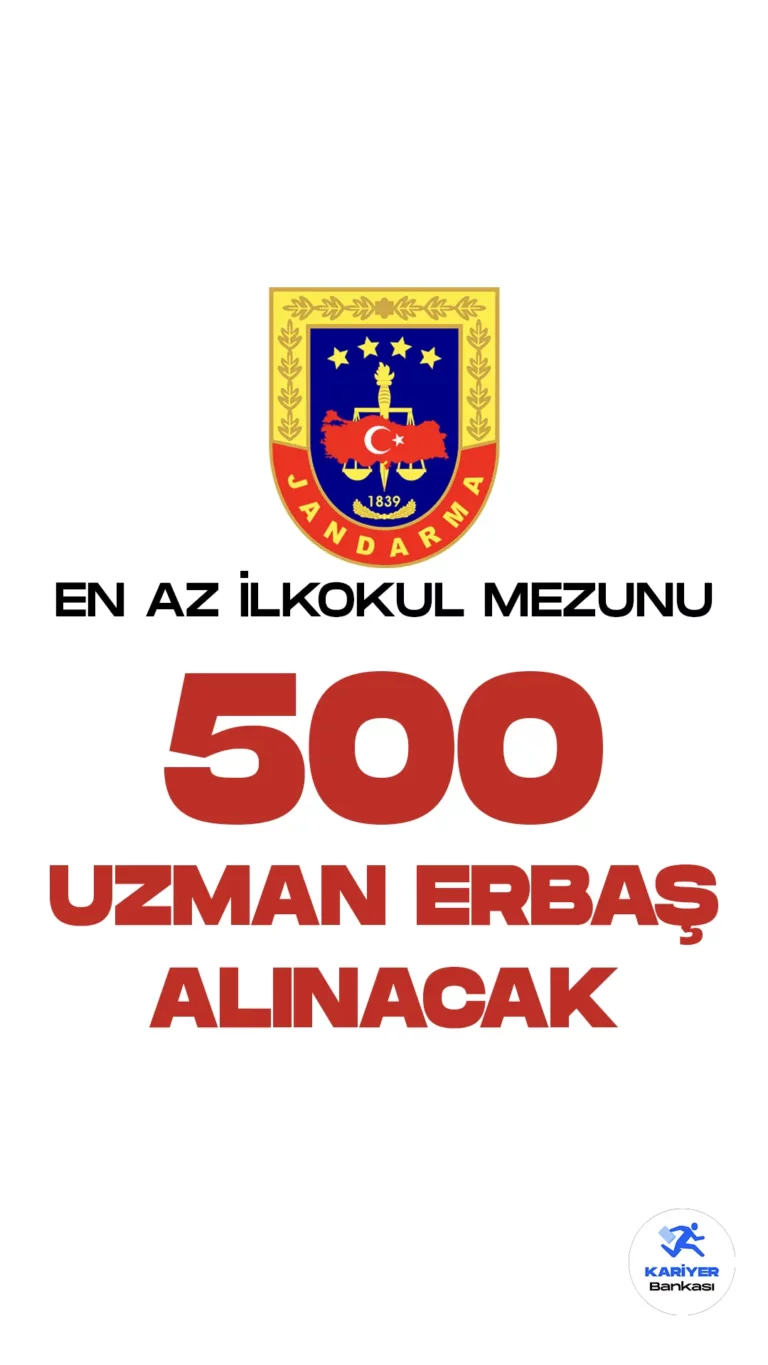 Jandarma Genel Komutanlığı en az ilkokul mezunlarından 500 uzman erbaş alımı gerçekleştiriyor. 500 uzman erbaş alımı için başvurular 27 Nisan ile 11 Mayıs tarihleri arasında alınacak. Meslek personeli alımları olduğu için en az ilkokul mezunlarında KPSS şartı aranmayacağına yer verilirken, lise mezunları ve ön lisans mezunlarında KPSS şartı aranacak.
