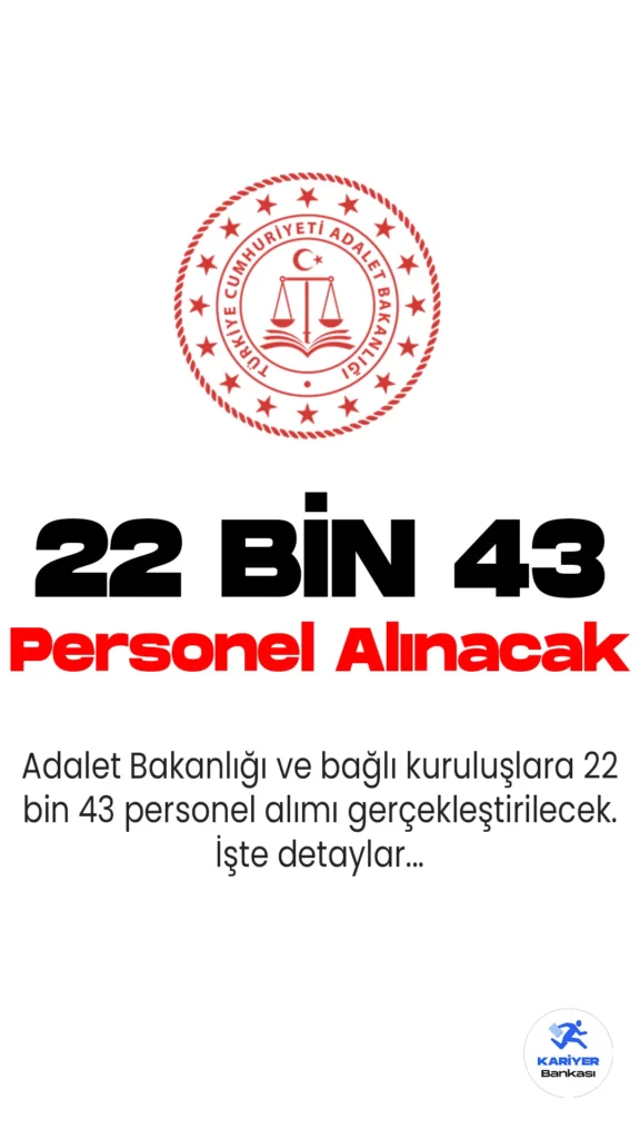 Adalet Bakanlığı 22 bin 43 personel alımı yapacak. 22 bin 43 personel alımı başvuru şartları, tarihleri ve diğer detaylar bu haberimizde...