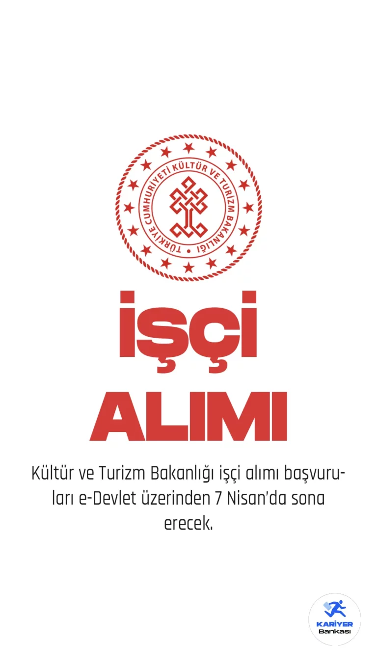 Kültür ve Turizm Bakanlığı işçi alımı başvuru süreci devam ediyor. ilgili alım duyurusu 17 Mart'ta yayımlanmış, Kültür ve Turizm Bakanlığı Kapadokya Alan Başkanlığına mühendis, hukuk müşaviri, avukat, iç denetçi, mimar, şehir plancısı, idari uzman, büro görevlisi, teknisyen, destek personeli, koruma ve güvenlik görevlisi unvanlarında sınavla 27 sürekli işçi alımı yapılacağı aktarılmıştı.Başvurular e-Devlet şifresiyle Kariyer Kapısı adresi üzerinden 7 Nisan 2023 tarihine kadar alınacak. Adayların şartları dikkatle incelemesi gerekmektedir.