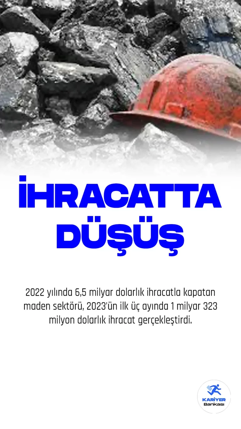 2022 yılında 6,5 milyar dolarlık ihracatla kapatan maden sektörü, 2023’ün ilk üç ayında 1 milyar 323 milyon dolarlık ihracat gerçekleştirdi.