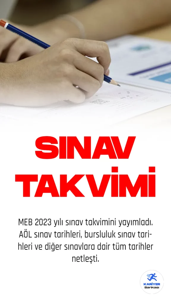 MEB 2023 yılı sınav takvimini yayımladı. AÖL sınav tarihleri, bursluluk sınav tarihleri ve diğer sınavlara dair tüm tarihler netleşti.