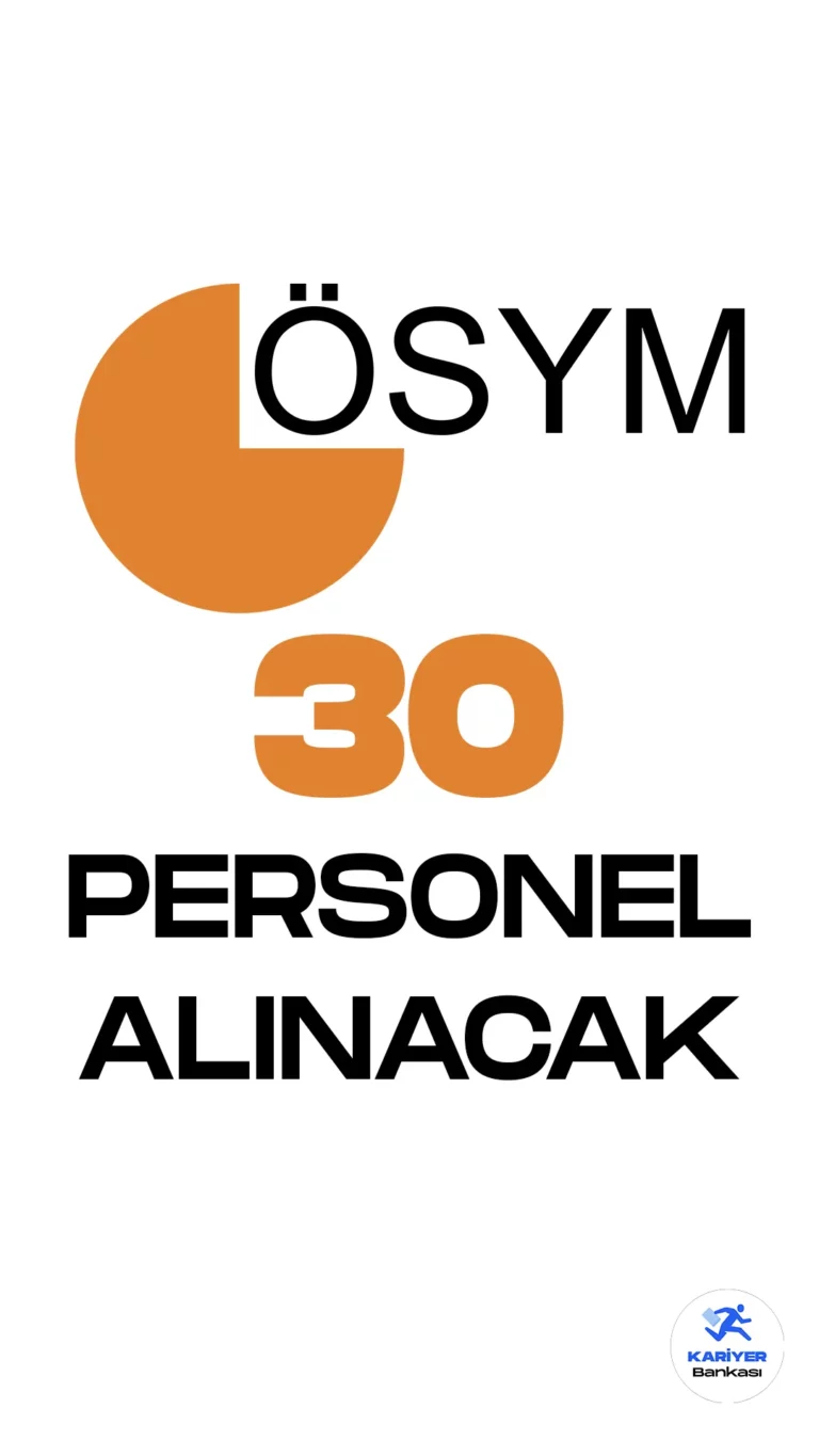Ölçme, Seçme ve Yerleştirme Merkezi Başkanlığı (ÖSYM) personel alımı duyurusu yayımlandı. 20 Nisan tarihli yayımlanan duyuruda, ÖSYM'ye büro personeli, destek personeli, koruma ve gücenlik görevlisi unvanlarında 30 sözleşmeli personel alımı yapılacağı aktarıldı. Başvuruları 20 Nisan-4 Mayıs 2023 tarihleri arasında gerçekleştirilecek.