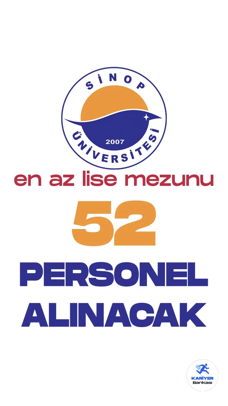 Sinop Üniversitesi personel alımı başvuru süreci devam ediyor. 7 Nisan 2023 tarihli yayımlanan duyuruda, Üniversiteye en az lise mezunlarından 52 sözleşmeli personel alımı yapılacağı kaydedildi. Başvurular 7 Nisan-21 Nisan 2023 tarihleri arasında gerçekleştirilecek Başvuru yapacak adayların belirtilen şartları taşıması gerekmektedir.