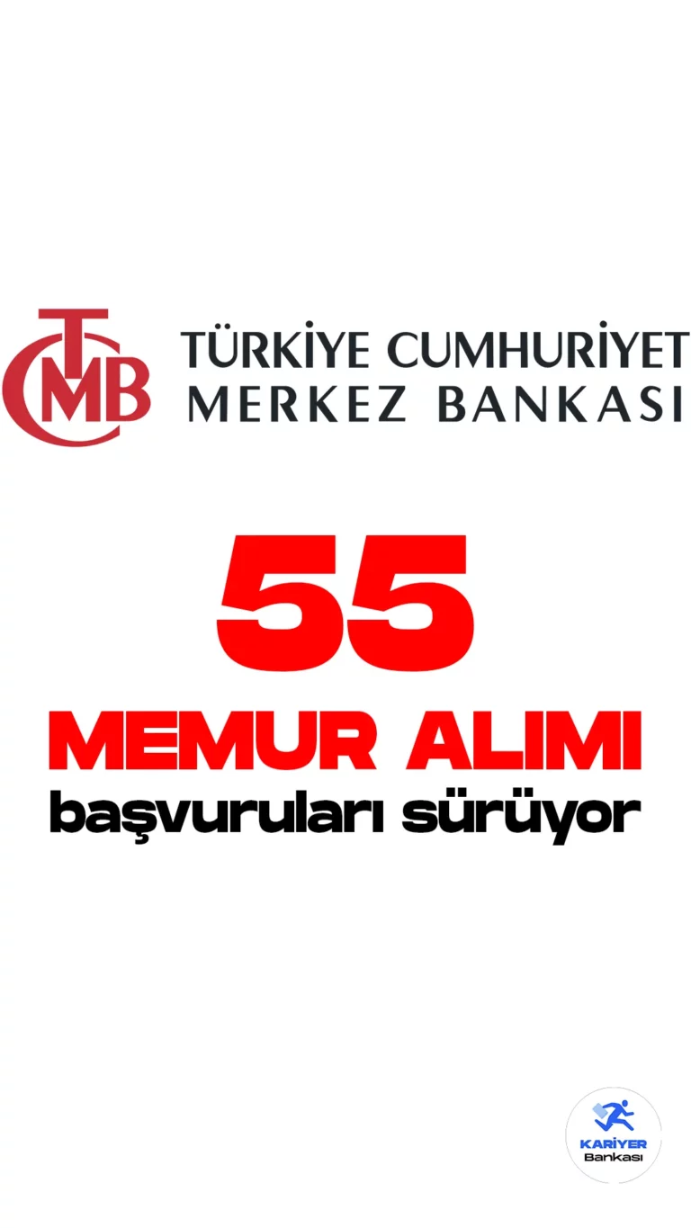 Türkiye Cumhuriyet Merkez Bankası memur alımı başvuru süreci devam ediyor. Merkez Bankası resmi sayfasından yayımlanan duyurulara göre BT müfettiş yardımcısı, Bilişim uzman yardımcısı ve çevirmen pozisyonları için 55 memur alımı yapılacağına yer verildi. Başvuru yapacak adayların genel ve özel şartları dikkatle incelemesi gerekmektedir.