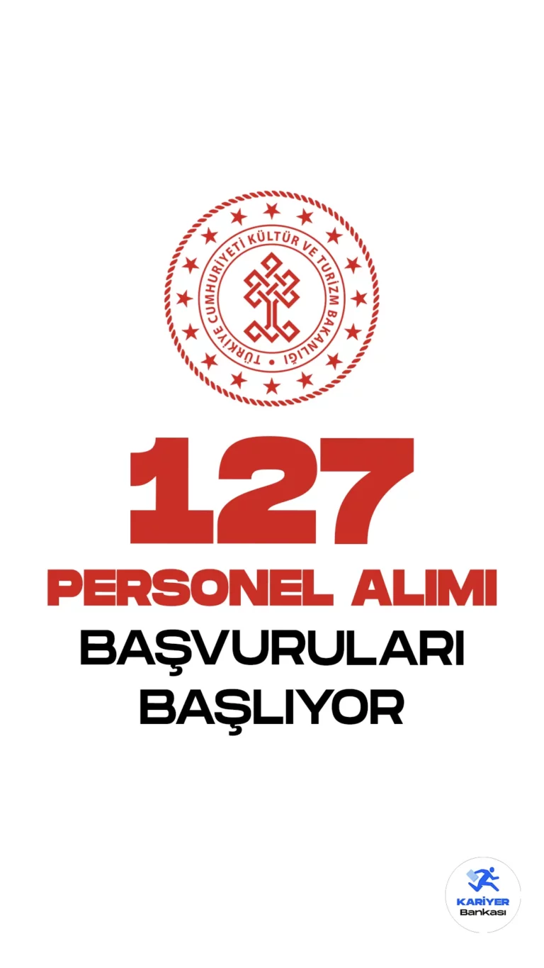 Kültür ve Turizm Bakanlığı 127 personel alımı başvuruları 26 Mayıs'ta başlıyor.Cumhurbaşkanlığı SBB'de yayımlanan duyuruya göre, Kültür ve Turizm bakanlığına büro personeli, temizlik personeli, koruma ve güvenlik unvanlarında sözleşmeli personel alınacak. Başvuru yapacak adayların belirtilen genel ve özel şartları taşıması gerekmektedir.