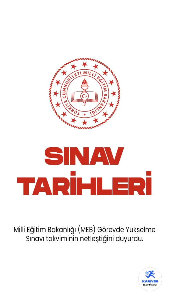 Milli Eğitim Bakanlığı (MEB) Görevde Yükselme Sınavı takviminin netleştiğini duyurdu. Milli Eğitim Bakanı Mahmut Özer'in açıklamasına göre; 3 bin memur, 2 bin şef, 400 şube müdürü ve 57 saymanlık kadrosu için yazılı sınav 9 Temmuz’da gerçekleştirilecek.