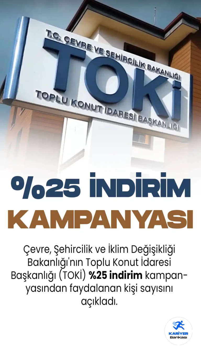 Çevre, Şehircilik ve İklim Değişikliği Bakanlığı'nın Toplu Konut İdaresi Başkanlığı (TOKİ) tarafından düzenlenen erken ödeme indirim...