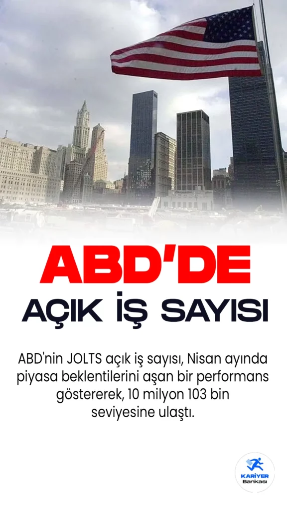 ABD'nin JOLTS açık iş sayısı, Nisan ayında piyasa beklentilerini aşan bir performans göstererek, 10 milyon 103 bin seviyesine ulaştı.