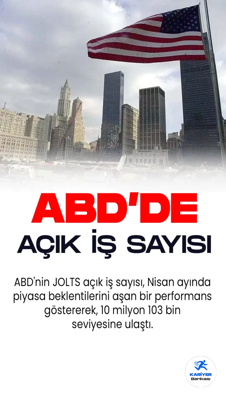 ABD'nin JOLTS açık iş sayısı, Nisan ayında piyasa beklentilerini aşan bir performans göstererek, 10 milyon 103 bin seviyesine ulaştı.